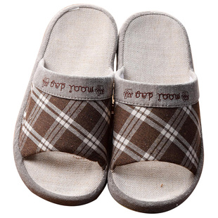 夏季新款男士家居家用室内棉布拖鞋夏男款防滑厚底盆型棉麻拖鞋男