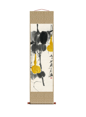 齐白石 葫芦福禄图 卷轴挂画仿古画复制品花鸟画名人字画玄关书房