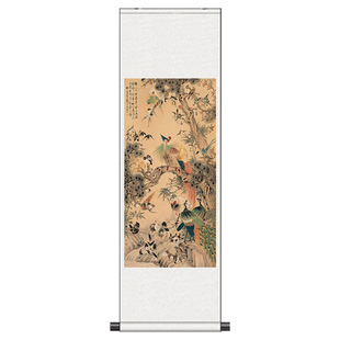 百鸟朝凤 花鸟画国画字画卷轴花鸟字画丝绸卷轴画酒店办公室挂画