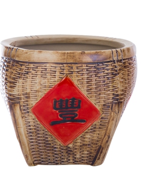 石湾箩筐储物罐可养五谷丰登摆件