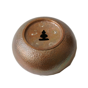 无砚纯手工紫铜建水茶洗纯铜壶承鎏银水盂铜钵茶废水桶钵盂锤目纹