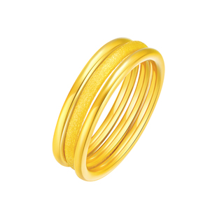 三生三世黄金戒指999足金小细圈女纯金三圈套戒硬金磨砂素圈指环