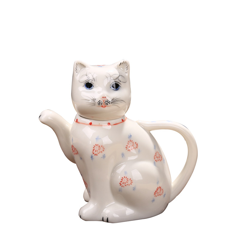 仿古瓷之初手绘茶壶可爱猫咪酒壶