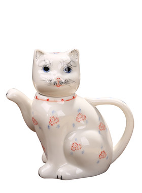 仿古瓷之初手绘茶壶可爱猫咪酒壶