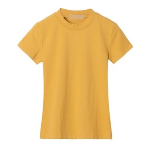 2025夏季新款白色半高领短袖t恤女立领纯色韩范纯棉修身显瘦紧身