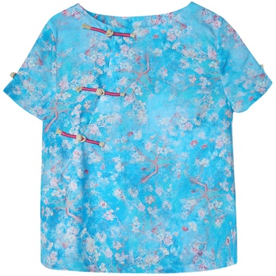 文艺小碎花茶服中式风复古盘扣