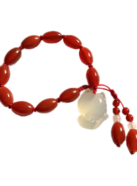 纯然白玉狐狸红玛瑙开运可爱手链