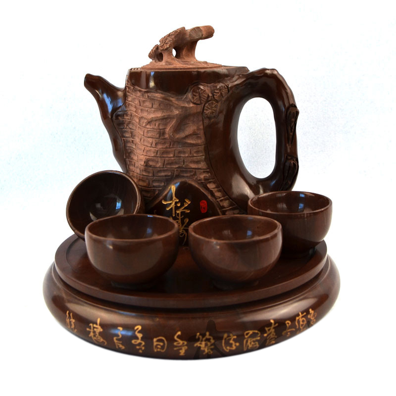 天然木鱼石功夫茶具中式茶具古松造型茶壶仿古茶具礼品纯手工整套