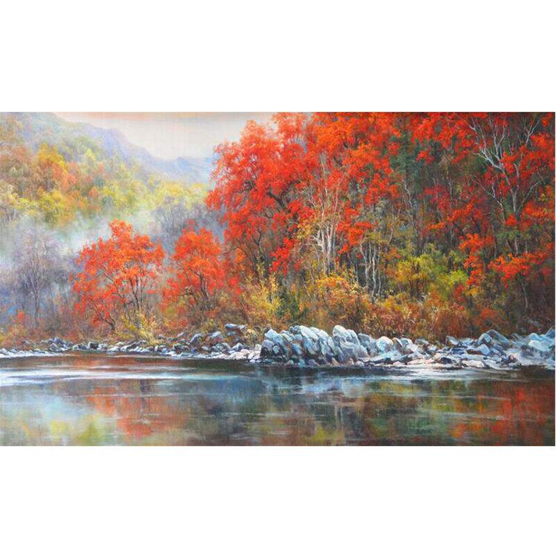 手工油画作品定制欧式风景鸿运当头玄关装饰画客厅过道走廊横版