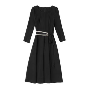 春小黑裙2025秋冬季新款气质修身A字裙长袖打底黑色中长款连衣裙