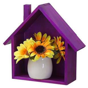 墙上可爱小房子木置物架儿童房幼儿园装饰品卧室隔板摆设花架壁挂