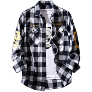 红色格子衬衫男士长袖宽松休闲衬衣韩版潮流帅气工装寸衫外套秋季