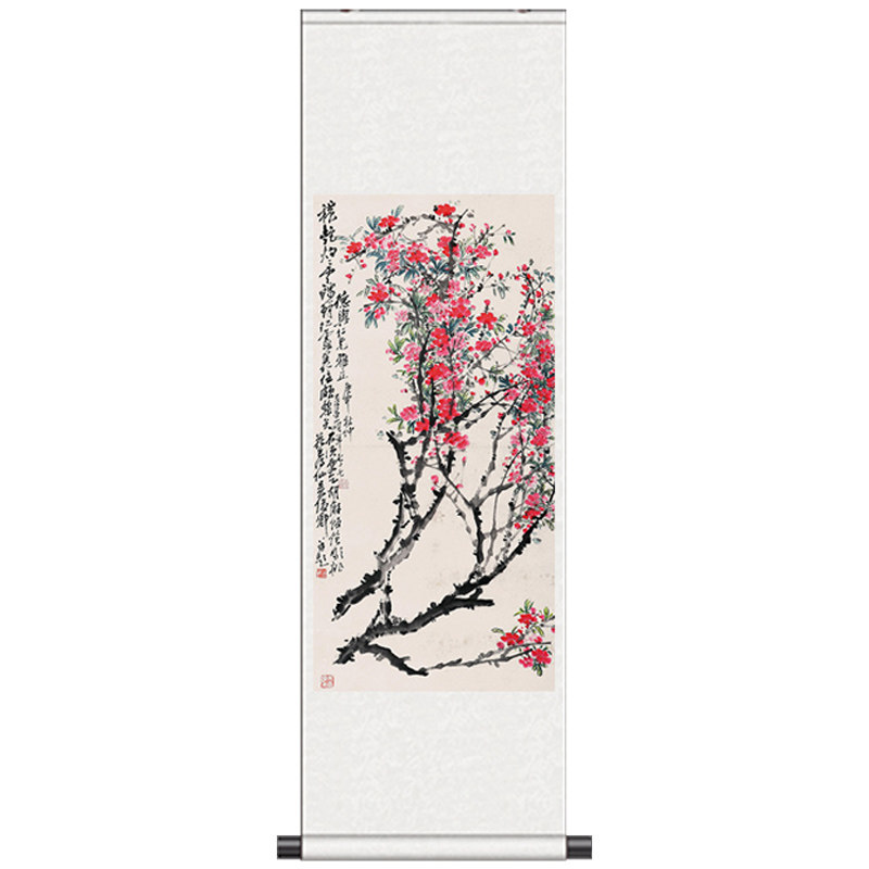 春暖花开竖幅国画卷轴画吴昌硕花鸟画过画桃花开风水挂画礼品挂画