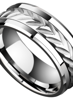 时来运转转动戒指男赤月钨金食指