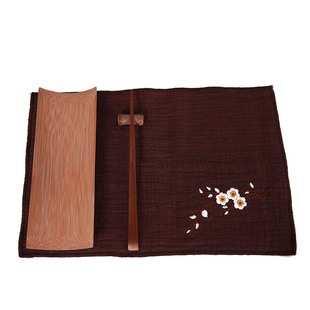 纯棉麻布茶巾吸水茶布复古刺绣茶垫功夫茶具中式茶道配件