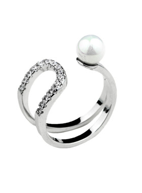 韩国微镶锆石珍珠欧美风开口戒指