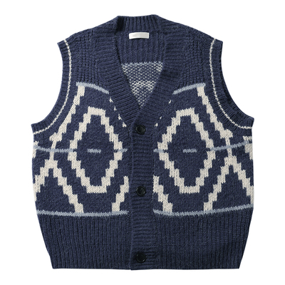 菱形格纹针织衫马甲港味无袖毛衣