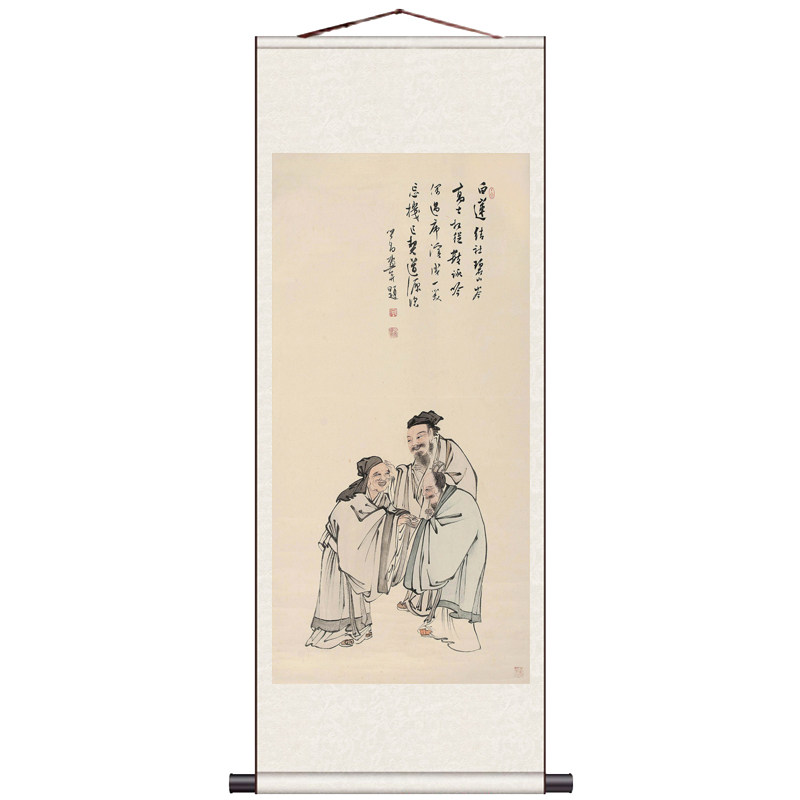 人物挂画孔子老子李白抚琴仕女图南无观音画丝绸画条幅卷轴风水画