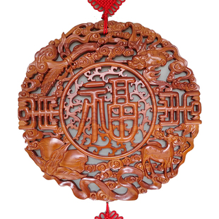 肥城天然桃木木雕挂件摆件客厅福字实木圆形雕刻卧室壁挂
