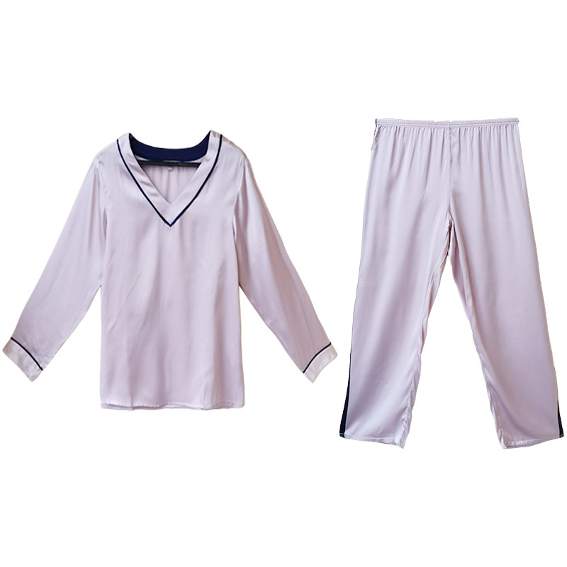 蕾恰100%真丝睡衣女士套装女夏季睡衣女秋夏薄款丝绸家居服两件套