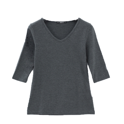 冰丝上衣黑色中袖鸡心领T恤女夏