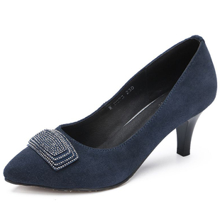 新款尖头细跟高跟鞋小码女鞋31 32 33磨砂真皮浅口水钻春季单鞋子