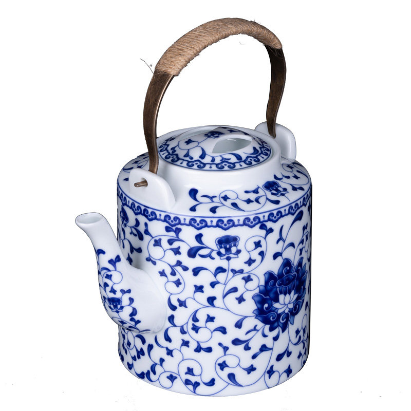 陶瓷茶壶大号凉水壶家用提梁壶泡茶壶景德镇老式青花瓷仿古冷水壶