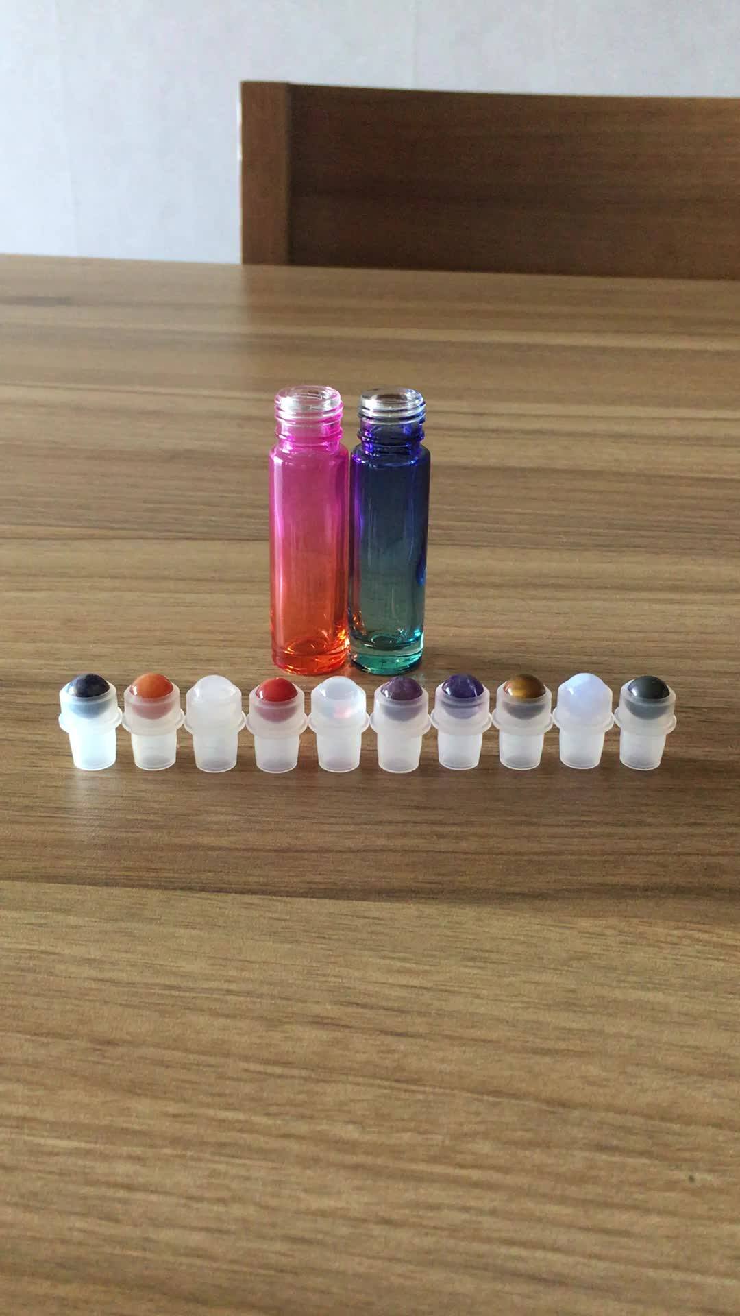 Wholesale Blue Two Tone 10ml Roll On Glass Bottle With Gemstone Roller