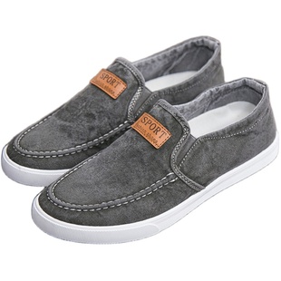 2026春秋季百搭潮流男士一脚蹬帆布透气运动休闲板鞋懒人工作男鞋