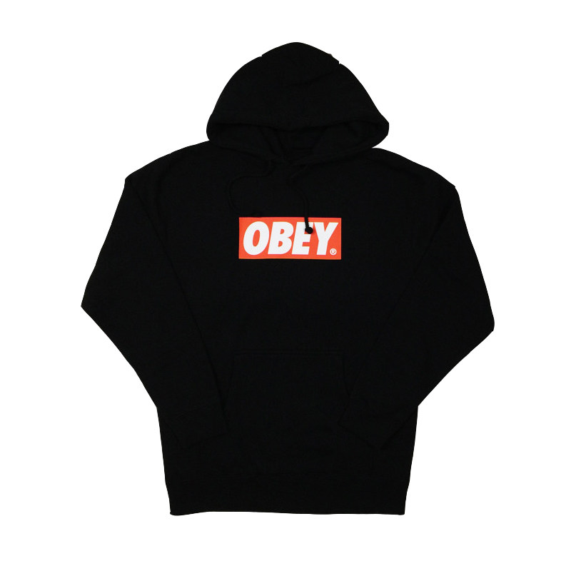 正品现货Obey Box Hoodie经典红标加绒情侣帽衫 连帽卫衣 男女 潮