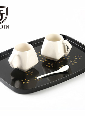 托盘黑色亮光家用欧式长方形加厚创意水果 托盘茶盘 餐具水杯包邮