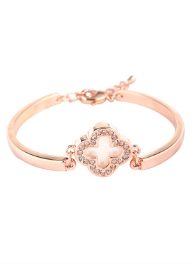 1件奢华风玫瑰金镶钻花朵手链