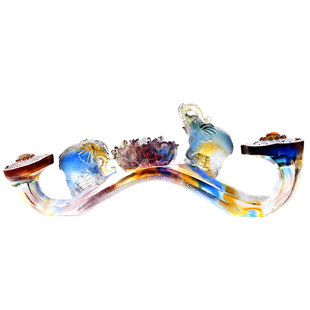 古法琉璃富贵吉祥如意双象莲花招财姻缘送爱人长辈客厅博古架摆件