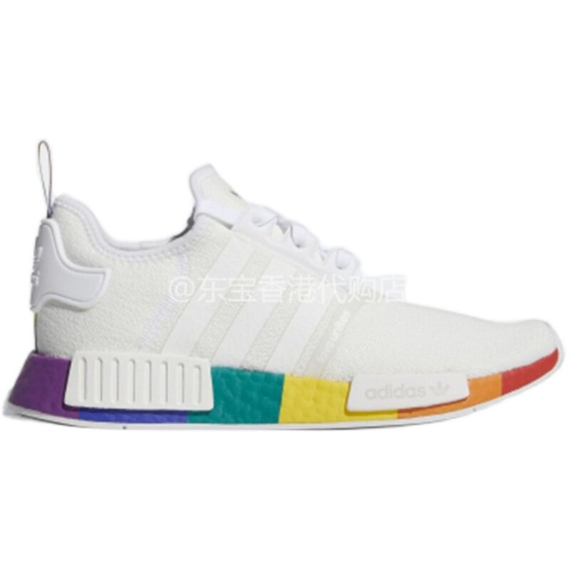 5月ADIDAS三叶草NMD_R男女情侣彩虹休闲运动舒适经典跑步鞋FY9024