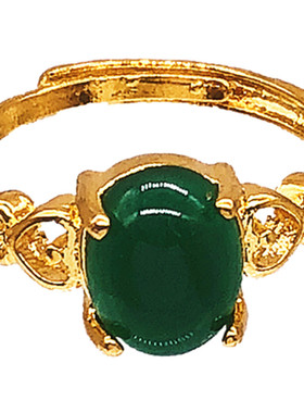 沙金硬币四爪镶嵌马来玉戒指