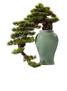 新中式风迎客松别墅盆景玄关柜