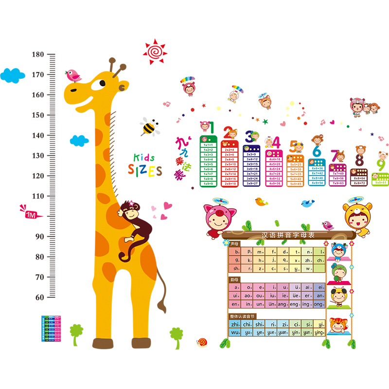 卡通测量身高墙贴纸儿童房墙面装饰布置卧室幼儿园墙壁纸贴画自粘