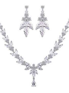 新娘锆石晚宴礼服超仙项链耳环