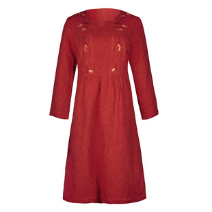 布符长袖中长款民国收腰复古宽松连衣裙女