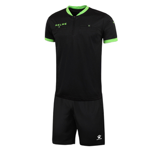 卡尔美透气排汗足球比赛裁判衣KELME黑色Z225短袖短裤裁判服套装