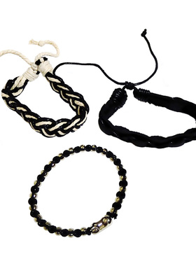 复古风亚麻多层弹力串珠装饰手镯