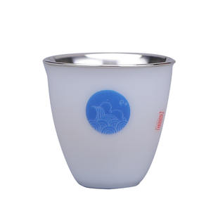 999纯银德化陶瓷手绘贴银茶杯主人杯单杯个人杯白瓷功夫茶具玉肌