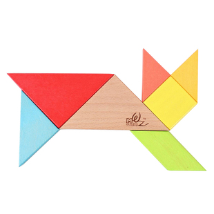 木丸子儿童益智玩具 精品超大榉木积木 形状认知拼图故事书七巧板