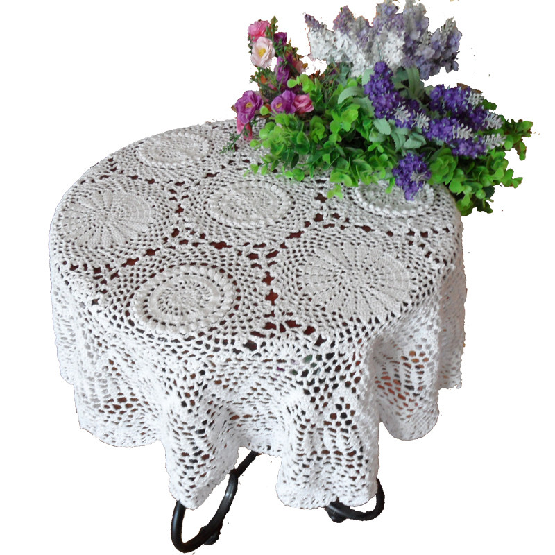 纯手工镂空田园钩针花编织圆餐桌布 欧式怀旧复古蕾丝装饰盖巾布