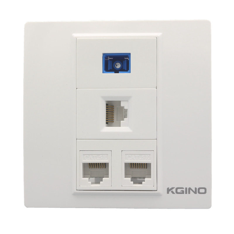 康吉诺86型三口网络光纤插座3个RJ45电脑+SC光钎宽带网线模块面板