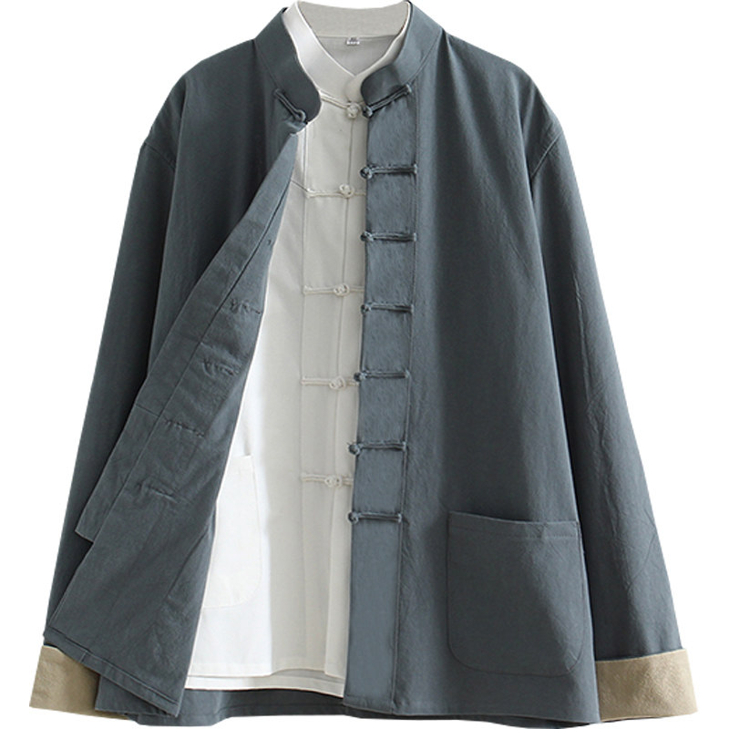 棉麻唐装立领盘扣爸爸青年居士服