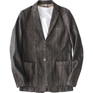 微弹力休闲小西装男上衣单件外套 硬朗牛仔单西服男 时尚英伦风