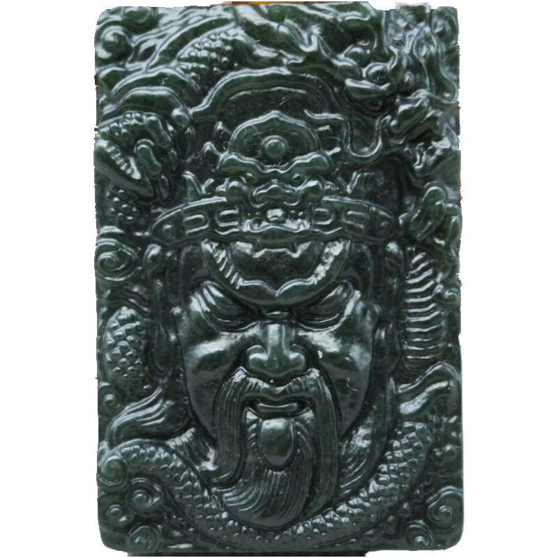 和田青玉关公玉牌吊坠青玉骑马踏龙关公玉石挂件吊坠项链