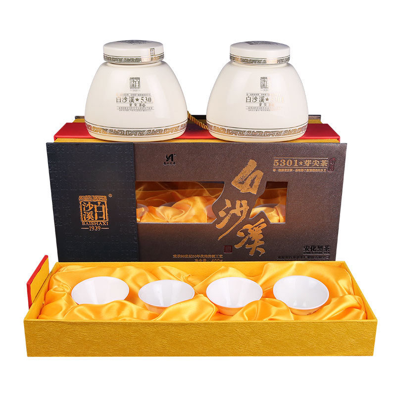 湖南安化黑茶白沙溪上品散茶白沙溪5301精品芽尖茶400g带茶碗礼盒