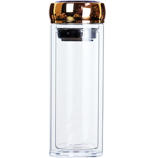 燕窝分装杯子带金色盖透明高硼硅双层玻璃杯定制logo小号瓶子水杯